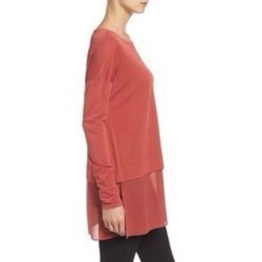 Eileen Fisher Blouse 100% Silk Tunic Layered Long Sleeve Minimalist Petite S